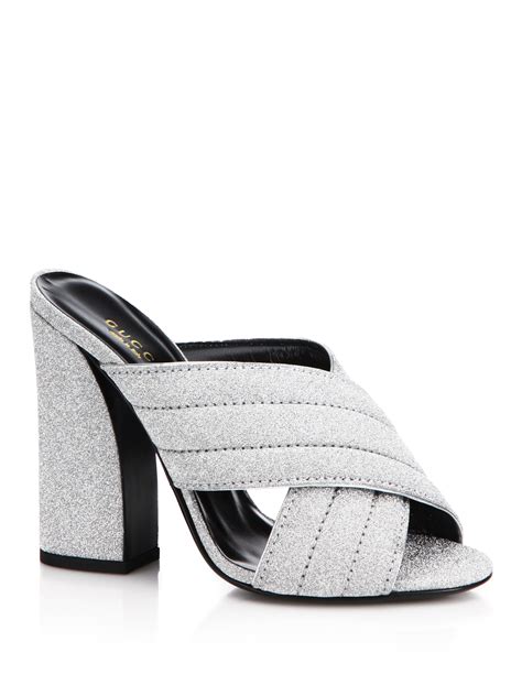 gucci sylivia glitter block heel mules 8.5|gucci block heel sandals.